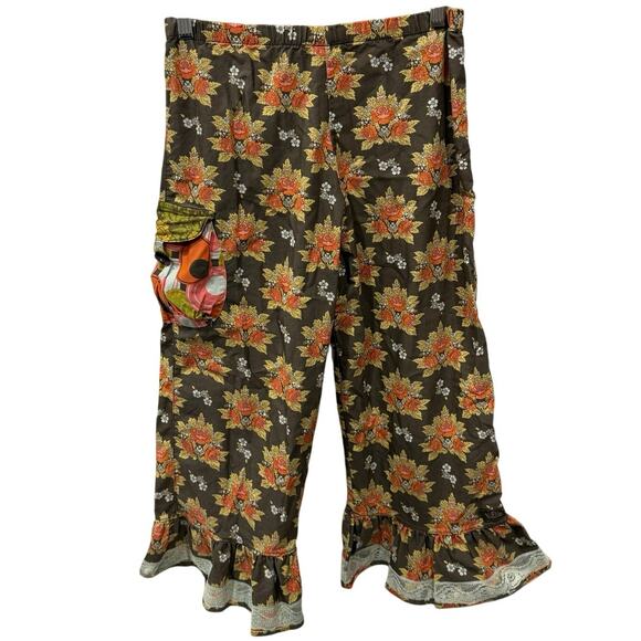 Matilda Jane Field Trip Thelma Brown Ruffle Floral Pants Size 12 Vintage VGUC - Picture 1 of 8